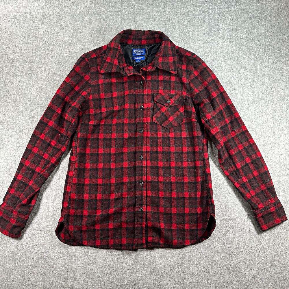 Pendleton Mens M Wool Lodge Shirt Red Black Plaid Made USA Archives 1966